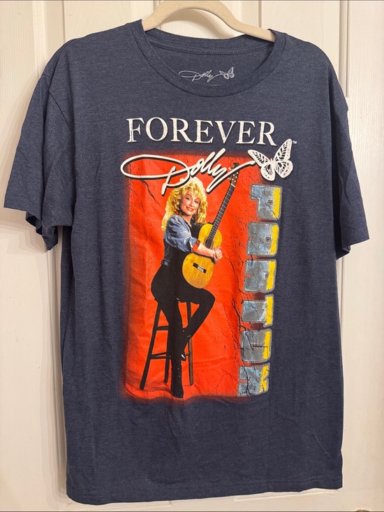 Dolly Parton Tops - Forever Dolly Graphic Tee - Navy with Red Accent